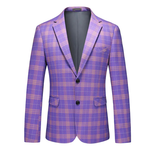 Iynnijoy Mens Plaid Blazer Casual Sports Coat Slim Fit Plaid Suit Jackets for Party Wedding Purple