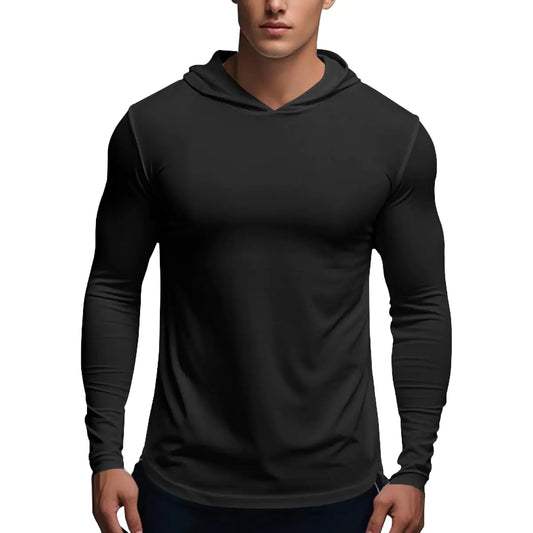Muscle Killer Mens Workout Long Sleeve Hooded Fishing Shirts Dry Fit Hoodie Active Running Black