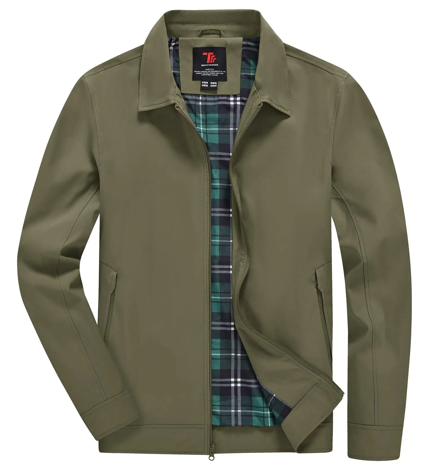 YSENTO Mens Light Jackets Lightweight Bomber Jackets Collared Work Golf Windbreakers with Zip Pockets Army Green XL