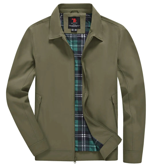 YSENTO Mens Light Jackets Lightweight Bomber Jackets Collared Work Golf Windbreakers with Zip Pockets Army Green XL