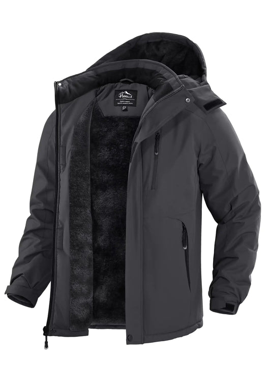 Pudolla Mens Winter Jackets with Removable Hood Winter Waterproof Jacket Ski Snow Jacket(Dark Grey XL)