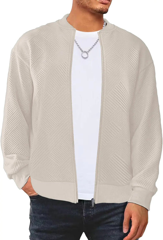 ETCYY NEW Mens Lightweight Casual Jackets Textrued Lines Sweatshirt Bomber Varsity Coat with Zipper