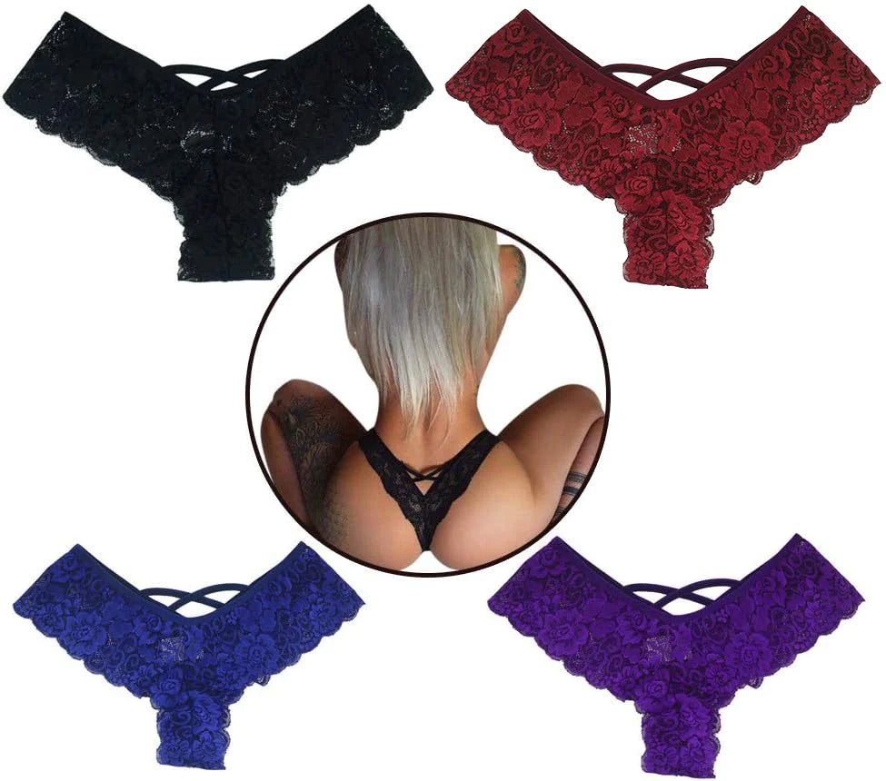 4 Pack Plus Size Lace G-String Panties for Women