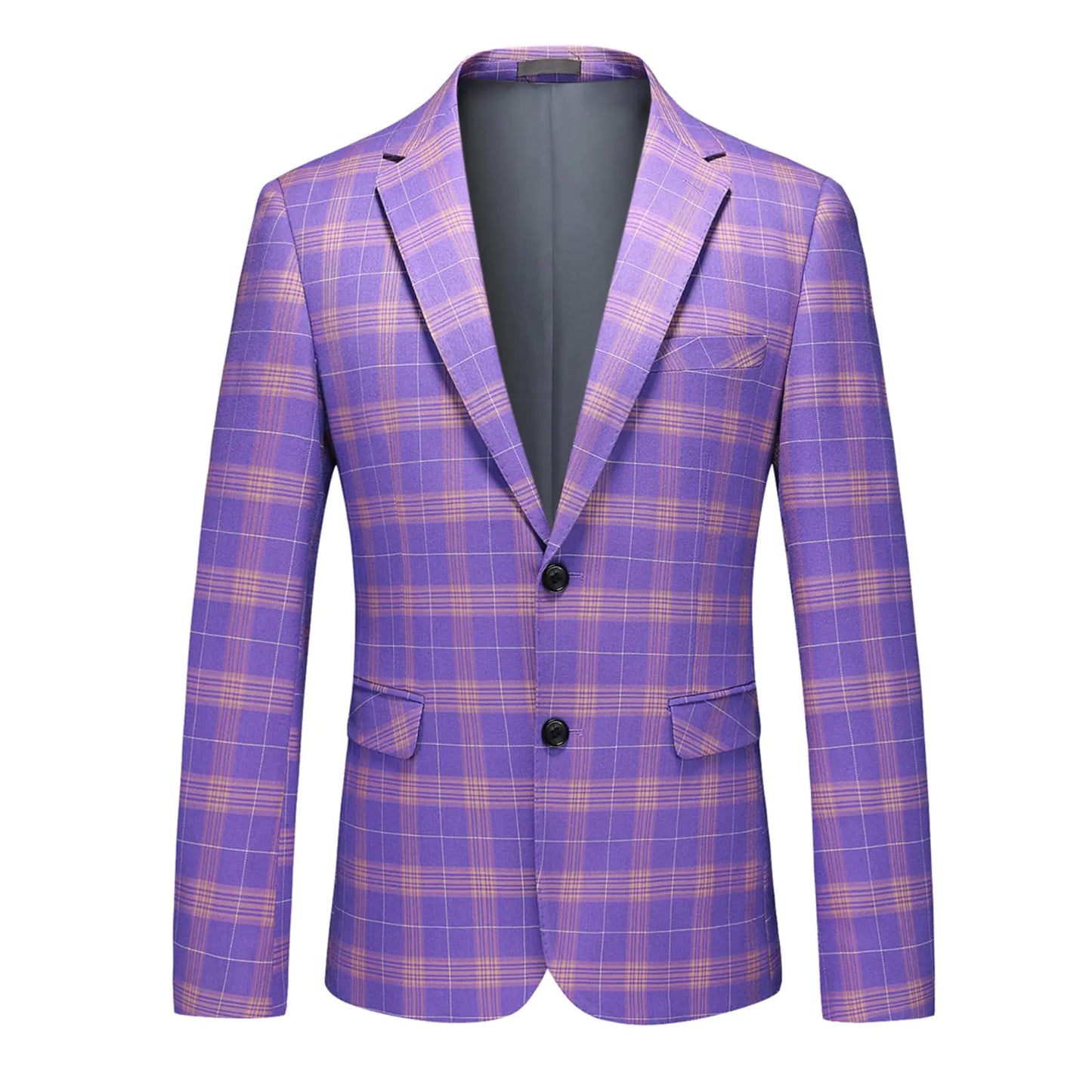 Iynnijoy Mens Plaid Blazer Casual Sports Coat Slim Fit Plaid Suit Jackets for Party Wedding Purple