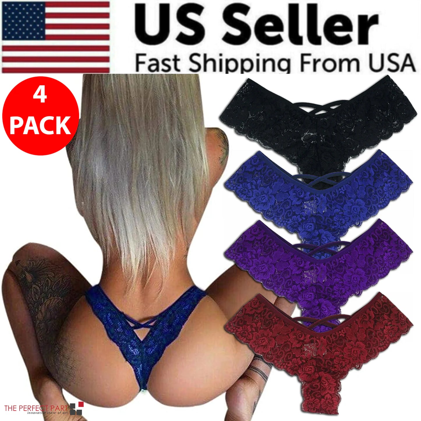 4 Pack Plus Size Lace G-String Panties for Women