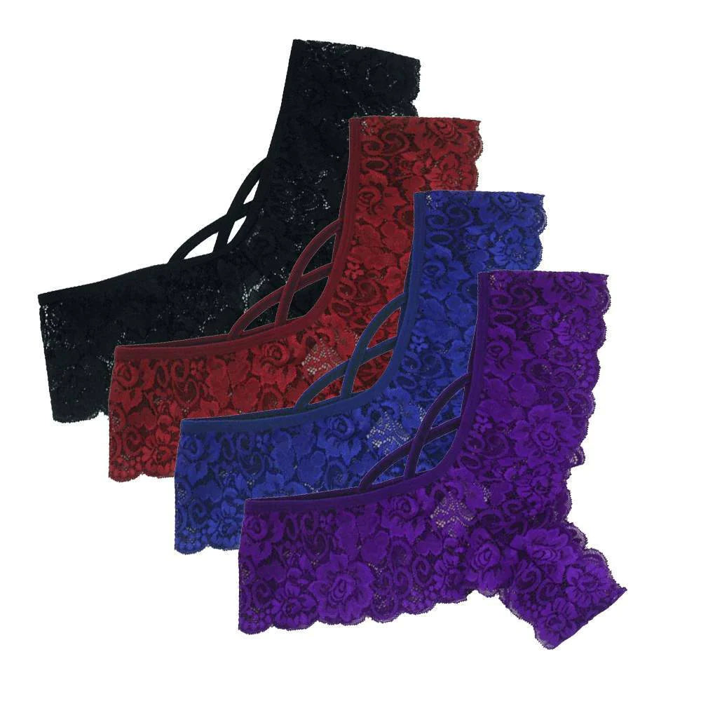 4 Pack Plus Size Lace G-String Panties for Women